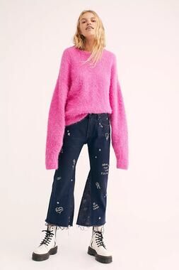 New Free People Barber Jocelyn Sketchy Culotte Jeans $253 SMALL Retro Inspired